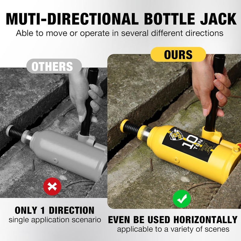 Yellow Jacket جاك زجاجة ملحوم متعدد الاتجاهات بقدرة 10 أطنان (20,000 رطل) ، جاكات زجاجة أفقية للاستخدام مع السيارات والشاحنات والمركبات الترفيهية وإصلاح السيارات ، جاك زجاجة هيدروليكي ، أصفر - Image 3